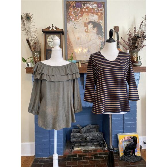 J. Jill Tops - J Jill M Stripe Forward Seam Long Sleeve T-shirt Peasant Ruffle Lot of 2 Tops